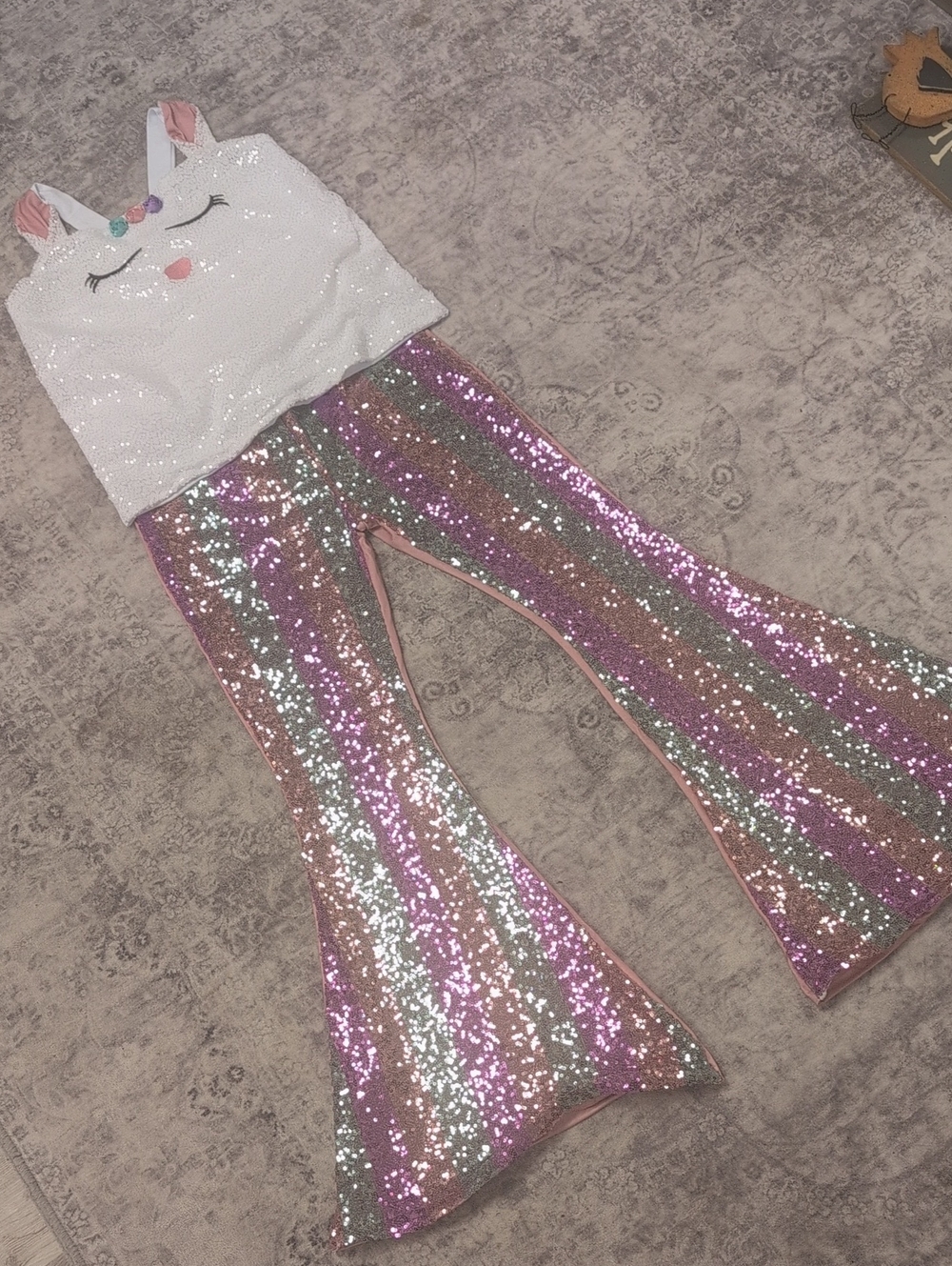 Sequin Tank Top & Multicolor Sequin Flare Pants Set